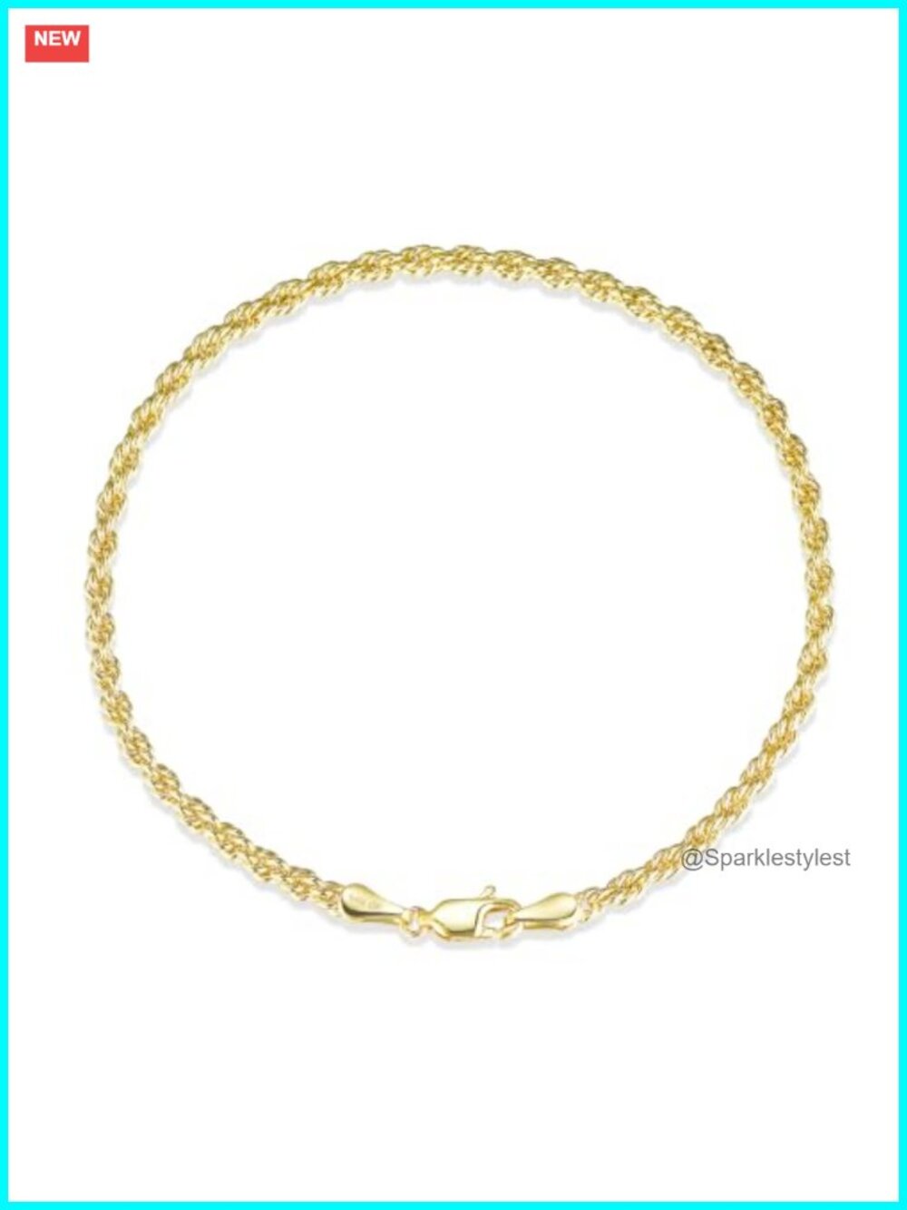 14K Gold Filled Twisted Rope Chain Bracelet Women Men 3mm